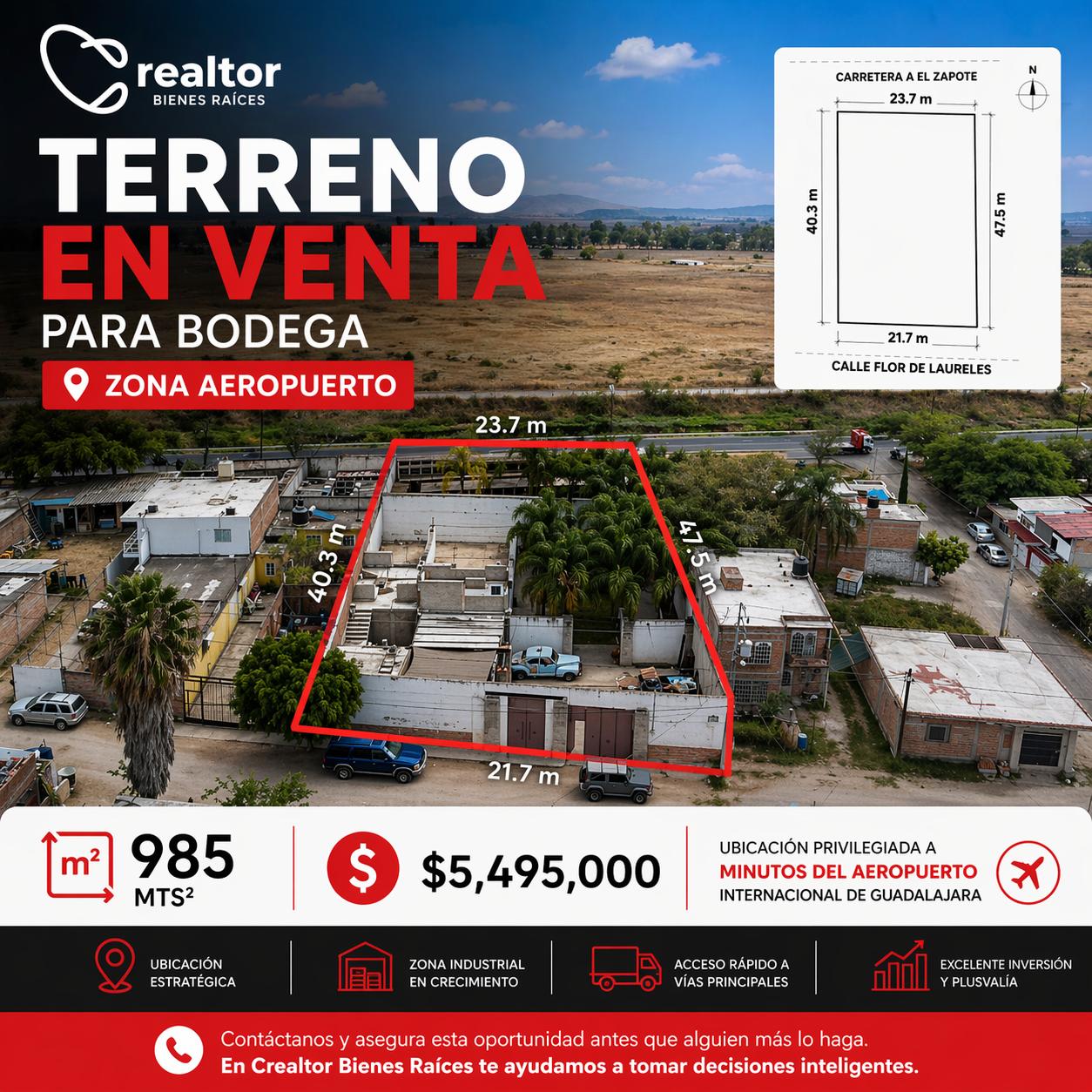 00211, TERRENO EN VENTA ZONA AEROPUERTO DE GUADALAJARA (EL ZAPOTE, TLAJOMULCO DE ZÙÑIGA,JALISCO)