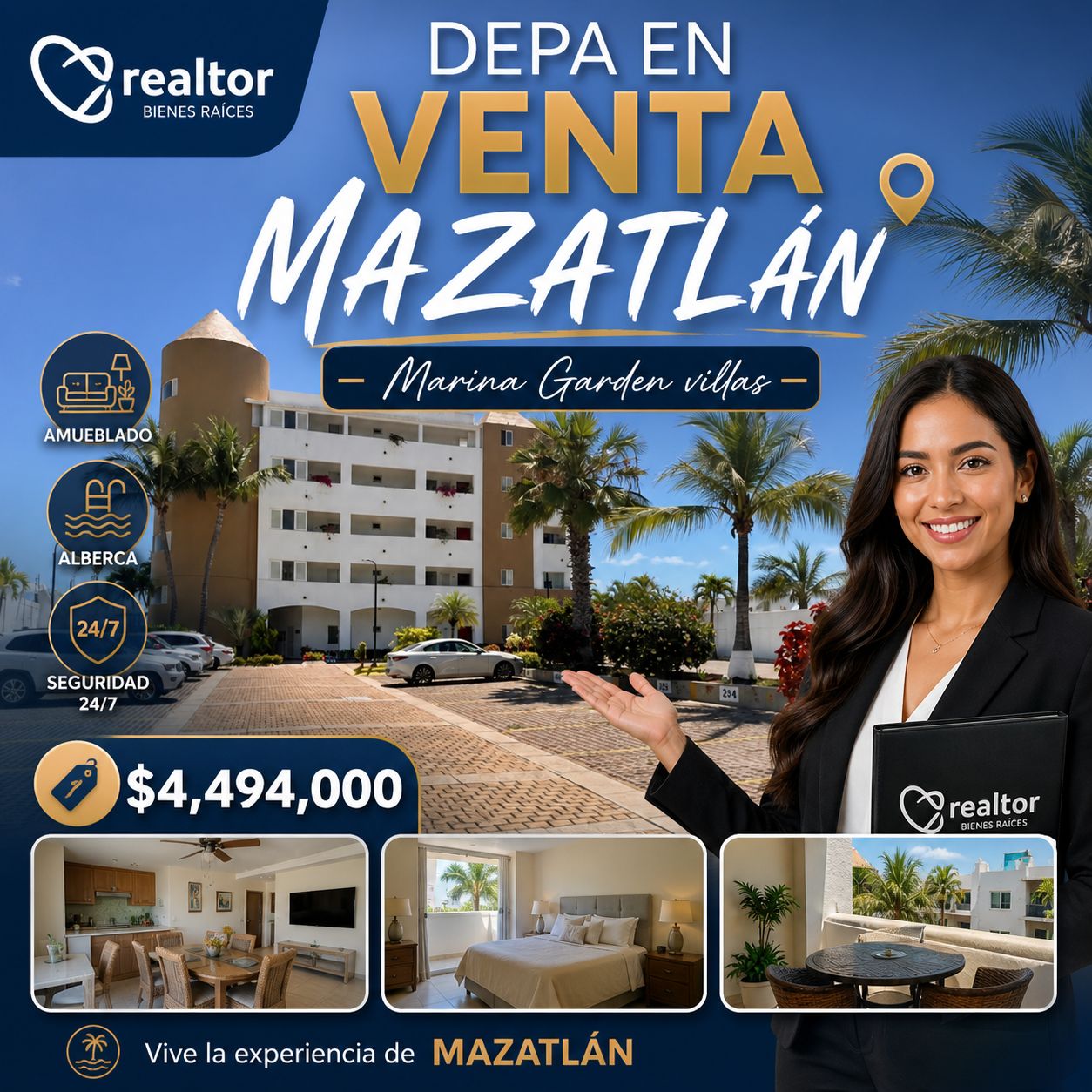 00217, DEPARTAMENTO EN VENTA AMUEBLADO EN MAZATLAN, SINALOA (Marina Garden Villas)
