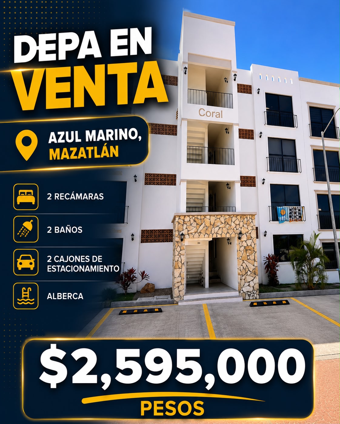 00238, DEPARTAMENTO AMUEBLADO EN VENTA EN MAZATLAN, SINALOA (AZUL MARINO CONDOS)
