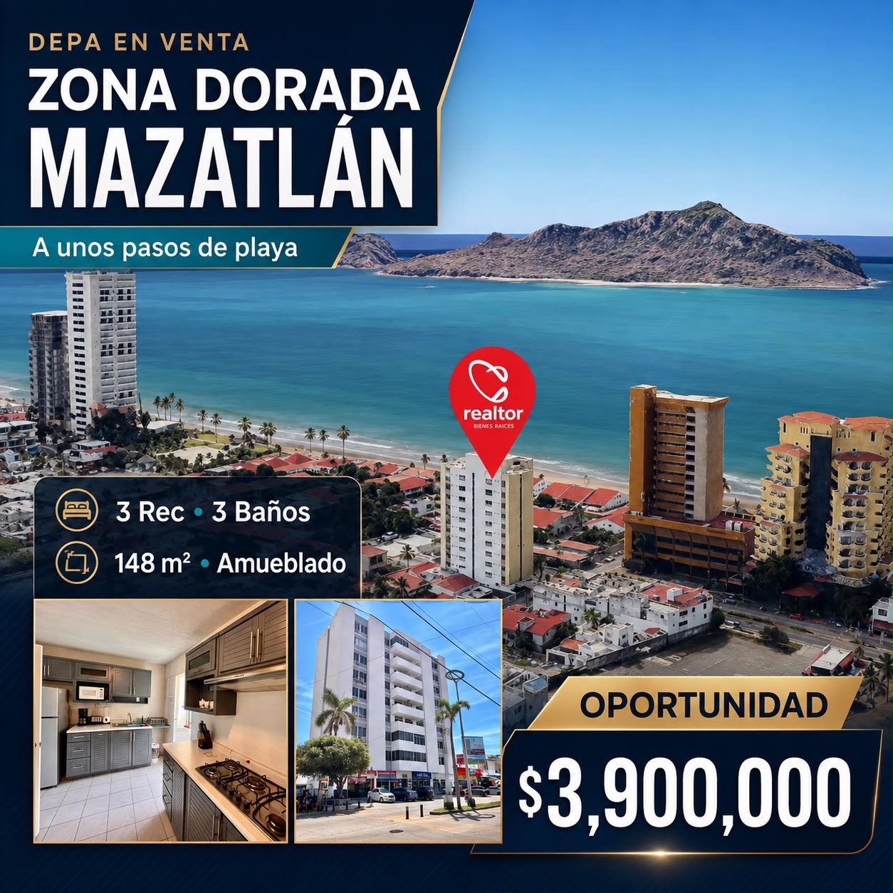 00258, DEPARTAMENTO EN VENTA EN MAZATLAN, SINALOA (ZONA DORADA)